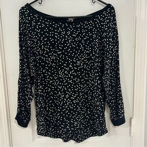 Maeve Black and Tan Polka Dot Blouse With Zipper Back.  Wide Neck.  Size 10